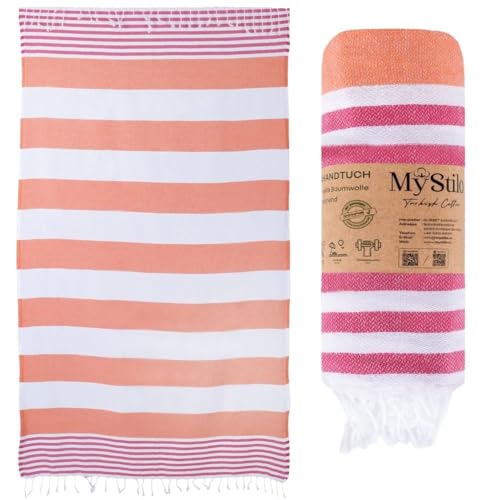 MyStilo® XXL Saunahandtuch Hamamtuch - Großes, Weiches Badetuch 100x180cm, Schnelltrocknend - Premium Strandtuch, Beach Towel, Handtuch für Männer, Frauen, Yoga und Fitness (Orange) von MyStilo
