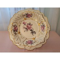 Weimar Teller Porzellan Vintage Platte Rosen Goldrand von MyStyleFashionCo