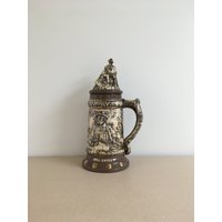 Vintage 1982 Bill Gates Keramik Krug Behälter Küchenaufbewahrung Kanne Handarbeit Künstler Signiert 3D Irisierend Stein Tasse Hirsch Hund Jagd von MySweetPets