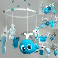 Blaue Meerestiere Filz Baby Mobile Handgemachte Kinderzimmer Dekor von MySweetfelt