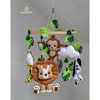 Wildtiere Babybett-Mobile, Dschungel-Mobile, Safari-Mobile, Baby-Mobile, Löwe, Giraffe, Zebra, Elefant, Affe, Wolken von MySweetfelt