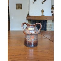Carstens Tönnieshof Westdeutsche Vintage Kleine Lava-Glasur-Vase Mit Doppel-Henkeln Für Mid-Century Rustikal von MySwissFinds