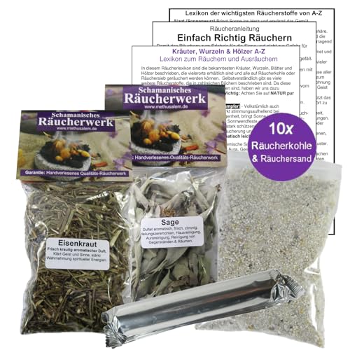 EISENKRAUT Vervain & weißer Salbei zum räuchern 2 x 60ml Räucherwerk 6-TLG Räucher-Set mit Räucherwerk für Hausreinigung & Rauhnächte inkl Räucherkohle + ZUBEHÖR. 81890-5 von MyTobaQ