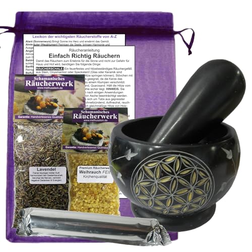 Räuchergefäß Räucherschale & MÖRSER zum räuchern für jedes Räucherwerk & Räucherstäbchen Blume des Lebens 6-TLG Räucher-Starter-Set mit Lavendel + Weihrauch + Räucherkohle + Räuchersand. 7342-LW Räuchergefäß Räucherschale & MÖRSER zum räuchern für jedes Räucherwerk & Räucherstäbchen Blume des Lebens 6-TLG Räucher-Starter-Set mit Lavendel + Weihrauch + Räucherkohle + Räuchersand. 7342-LW von MyTobaQ