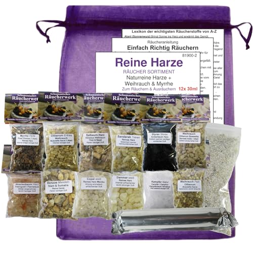 12x Reine HARZE zum räuchern 16-TLG RÄUCHERSORTIMENT mit WEIHRAUCH MYRRHE KOPAL Styrax ... Für Räucherkohle & Sieb. 4 x ZUBEHÖR. 81900-2 von MyTobaQ