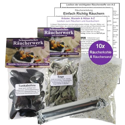 MyTobaQ 6-Tlg Räucherset Tonkabohnen & weißer Salbei zum Räuchern 2 x 60ml Räucherwerk für Hausreinigung & Rauhnächte inkl. Räucherkohle + Zubehör. 81890-26 von MyTobaQ
