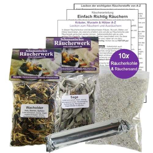 MyTobaQ Räucherset Wacholder & weißer Salbei 2 x 60ml, 6-tlg Set mit Räucherkohle + Zubehör für Hausreinigung & Rauhnächte, 1 Set, 6 Stück, 60ml von MyTobaQ
