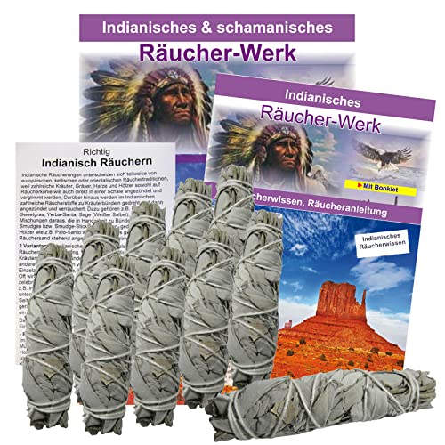 Weißer Salbei zum Räuchern 10 x Smudge Bündel 10-12cm White Sage Kalifornien. Räucherwerk + Beschreibung + Booklet + Anleitung. 81237 von MyTobaQ
