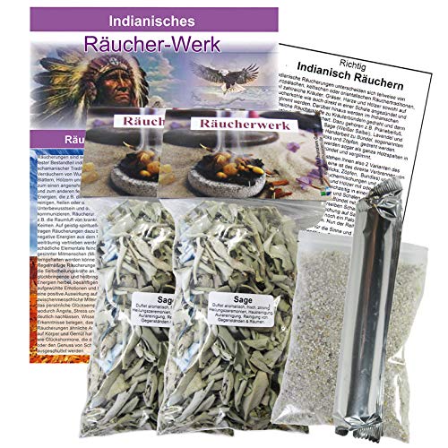 Weißer Salbei zum räuchern 2X 150ml lose Blätter Cluster für Rauhnächte, Hausreinigung. 7-TLG Räucherset mit Räucherwerk, Räucherkohle, Räuchersand, Räucheranleitung, Booklet. 95260-S20 von MyTobaQ
