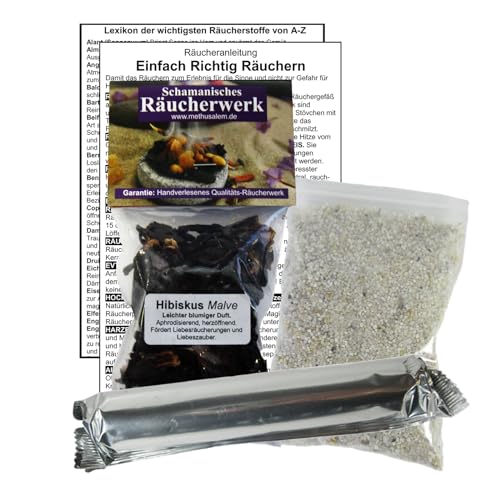 Hibiskus Malve-Blüten zum räuchern 4-TLG Räucherset 10x Räucherkohle, 60ml Räucherwerk, Räuchersand, Räucheranleitung mit Lexikon der Räucherstoffe 82060-X105 von MyTobaQ