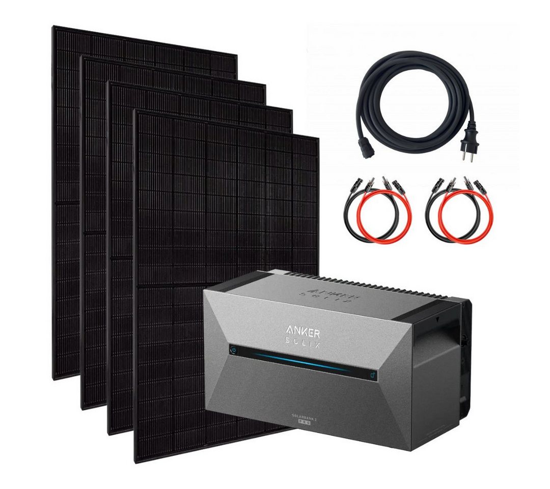 MyVoltaics Balkonkraftwerk 1760+ Watt MIT SPEICHER Anker SOLIX Solarbank 2 Pro 1,6 kWh komplett, 1760 W, mit 4 Modulen bifazial, Versand gratis, (Set komplett, 9-St., optional mit Halterung für Flachdach, Garten oder Dachziegel), Solaranlage 800 Watt Komplettset mit App zur Auswertung von MyVoltaics