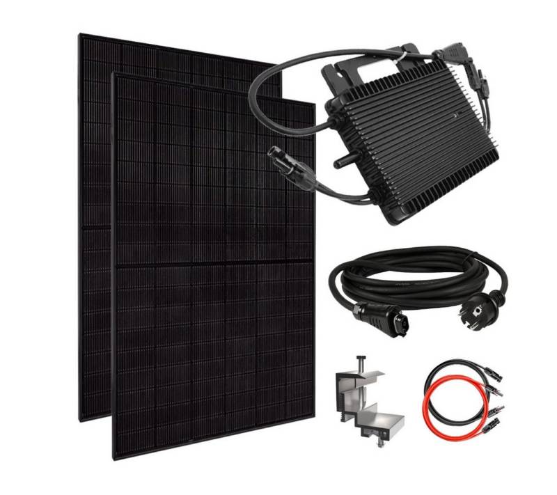 MyVoltaics Balkonkraftwerk MyBasic 880+ Watt Solaranlage – Premium transparent Variante, 880 W, bifaziale Module (bis zu +30% mehr Modulleistung), (Set, 3-St., 2 Solarmodule TopCON Technologie Bifazial Wechselrichter steckerfertig), Genehmigungsfreies Balkonkraftwerk 880+ Watt im Komplettset von MyVoltaics