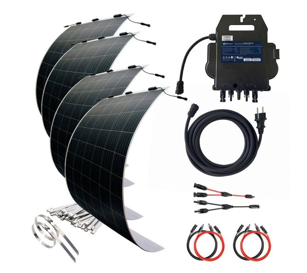 MyVoltaics Balkonkraftwerk MyUltraleicht Solaranlage 1240 Watt mit 4 Modulen je nur 5kg leicht, 1240 W, (Set, 5-St., Glasfrei - Montage auch in Höhen über 4m möglich), Genehmigungsfreies Balkonkraftwerk 1240+ Watt im Komplettset von MyVoltaics