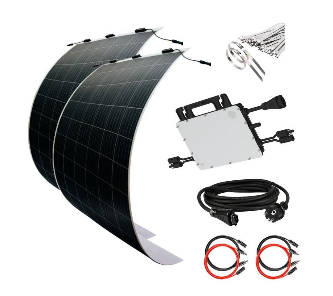 MyVoltaics Balkonkraftwerk MyUltraleicht Solaranlage 620 Watt mit 2 Modulen je nur 5kg leicht, 620 W, (Set, 3-St., Glasfrei - Montage auch in Höhen über 4m möglich), Genehmigungsfreies Balkonkraftwerk 620+ Watt im Komplettset von MyVoltaics