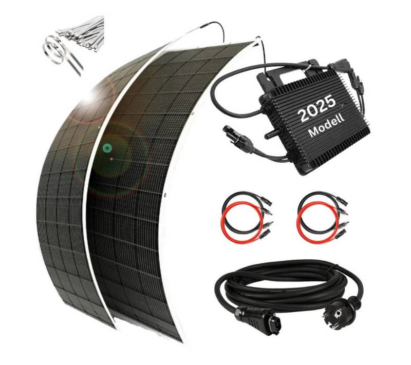 MyVoltaics Balkonkraftwerk MyUltraleicht Solaranlage 620 Watt mit 2 Modulen je nur 5kg leicht, 620 W, glasfreie flexible Module ultraleicht (Gewicht 5kg Modul) ultradünn (Dicke 2 mm), (Set, 3-St., Glasfrei - Montage auch in Höhen über 4m möglich), Genehmigungsfrei, jetzt mit versandkostenfreier Lieferung von MyVoltaics