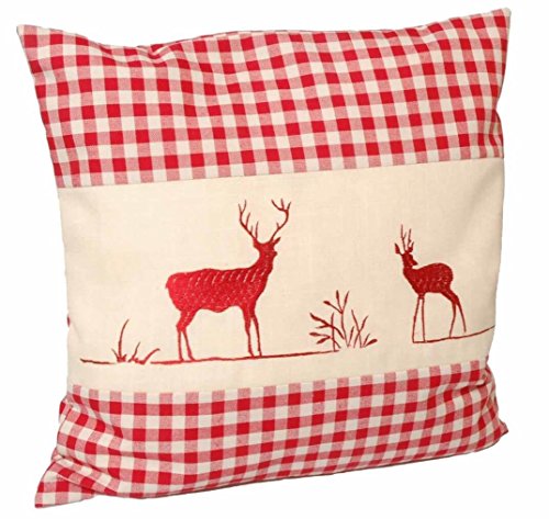 Zirbenkissen Hirsch rot kariert mit Inlett befüllt mit Zirbenspänen aus Zirbenholz 40x40 cm von myZirbe