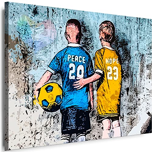 Myartstyle - Bilder Banksy Jungen spielen Fußball Graffiti Street Art 80 x 60 cm Leinwandbilder Xxl - 1 Teilige Wandbilder Kunstdrucke w-a-2040-93 von Myartstyle