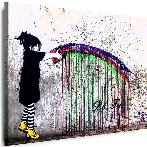 Myartstyle - Bilder Banksy Mädchen Be Free Graffiti Street Art 100 x 70 cm Leinwandbilder XXL - 1 Teilige Wandbilder Kunstdrucke w-a-2040-250 von Myartstyle