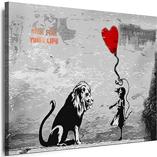 Myartstyle - Bilder Banksy Mädchen mit Löwe Street Art 100 x 70 cm Leinwandbilder XXL - 1 Teilige Wandbilder Kunstdrucke w-aB-2041-4 von Myartstyle