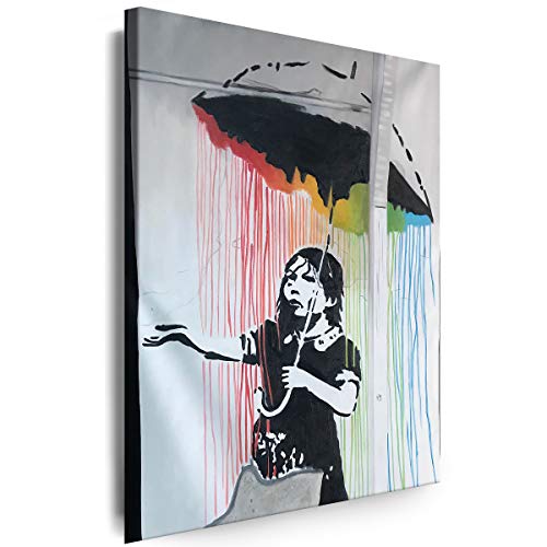 Myartstyle - Bilder Banksy Mädchen mit Regenschirm Graffiti Street Art 120 x 80 cm Leinwandbilder XXL - 1 Teilige Wandbilder Kunstdrucke w-a-2040-173 von Myartstyle