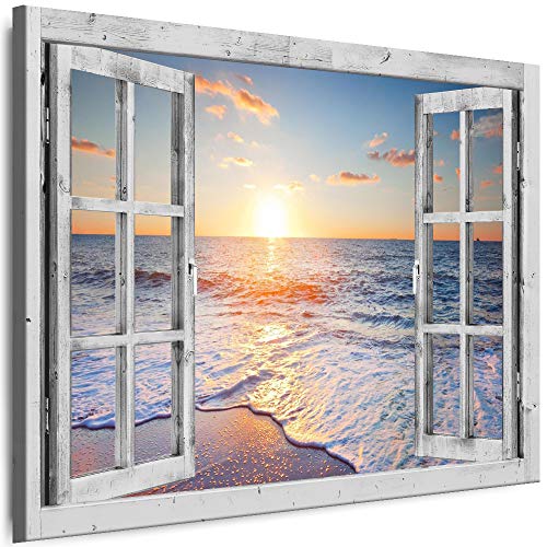Myartstyle - Bilder Fenster 50x60cm XXL Leinwandbilder - 1 Teilige Wandbilder Fensterblick Meereswelle Landschaft Natur Kunstdrucke w-D4-58 von Myartstyle