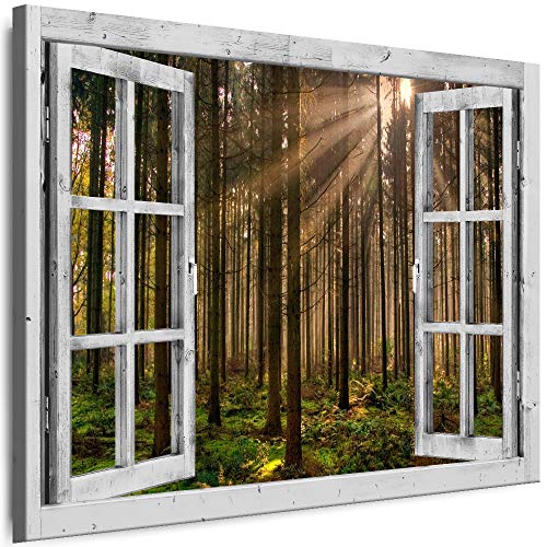 Myartstyle - Bilder Fenster 50x60cm XXL Leinwandbilder - 1 Teilige Wandbilder Fensterblick Wald Landschaft Natur Kunstdrucke w-D4-72 von Myartstyle