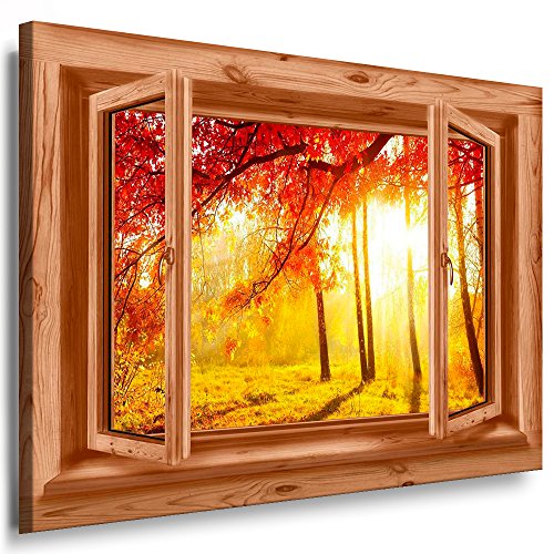 Myartstyle - Bilder Fenster 70x60cm XXL Leinwandbilder - 1 Teilige Wandbilder Fensterblick Sonnenuntergang Landschaft Natur Kunstdrucke w-D4-52 von Myartstyle