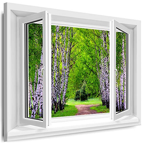 Myartstyle - Bilder Fenster 70x80cm XXL Leinwandbilder - 1 Teilige Wandbilder Birkenhain Landschaft Natur Kunstdrucke w-D4-109 von Myartstyle
