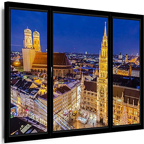 Myartstyle - Bilder Fensterblick Städte München 115 x 75 cm LeinWandBilder XXL - 1 Teilige WandBilder Art 3D Modern Kunstdrucke KM-aB-1043-11 von Myartstyle