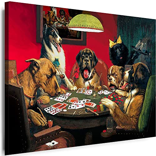 Myartstyle - Bilder Hunde Poker Spielen Tiere 115 x 75 cm Leinwandbilder XXL - 1 Teilige Wandbilder Kunstdrucke w-a-2048-5 von Myartstyle