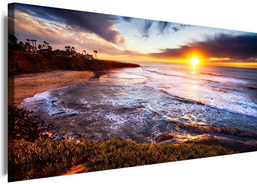 Myartstyle - Bilder Panorama 100x45cm - Leinwandbild 1 Teilig - XXL Wandbild Meer Klippe Kunstdrucke Natur Landschaften w-1p-s222-78 von Myartstyle