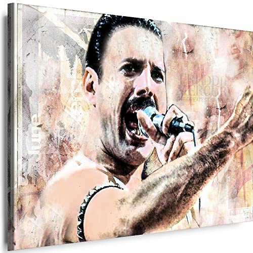 Myartstyle - Bilder Queen - Freddie Mercury 100 x 70 cm Leinwandbild XXL - Wandbild 1 Teilig - Gerahmter Kunstdruck Musik w-s-2023-39 von Myartstyle