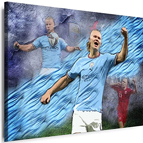 Myartstyle - Bilder Sport Erling Haaland Man City FC Fußball 115 x 75 cm Leinwandbilder Xxl - 1 Teilige Wandbilder Kunstdrucke Hol-E-201-11 von Myartstyle