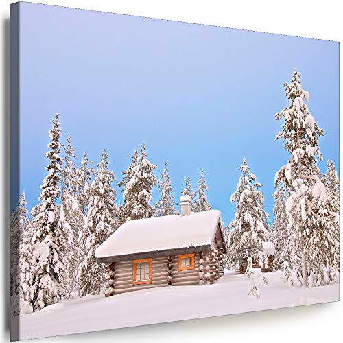 Myartstyle - Bilder Winterlandschaften 100 x 70 cm Leinwandbilder XXL - 1 Teilige Wandbilder Kunstdrucke Winter Häuschen w-P4-122 von Myartstyle