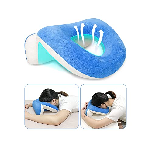 Mybow Face Down Kissen nach Augenoperationen, Vitrektomie Retina Erholungsausrüstung, Donut-Gesichtskissen, neigender Kopfwiege, Massage-Schreibtischkissen für Nickerchen, Piercing-Kissen (blau) von Mybow