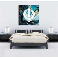 Blau Gold Khanda Sikh Bedruckte Leinwand | Innen Bild Poster Gerahmt Wanddeko Punjabi Wohngeschenk Einweihungsposter Kunstarbeit von Mycanvasesuk