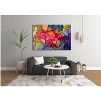 Glasmalerei Abstrakt Bunt Blau Rosa Gelb | Wandbild Geschenk Neues Zuhause Bild Kunstwerk Innenzimmer Dekor Housewarming Leinwanddruck von Mycanvasesuk