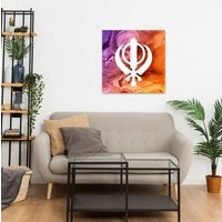Lila Orange Khanda Sikh Bedruckte Leinwand | Innen Bild Poster Gerahmt Wanddeko Punjabi Wohngeschenk Einweihungsposter Kunstarbeit von Mycanvasesuk