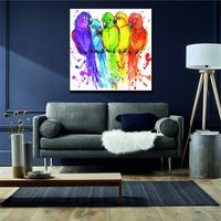 Papageien Grün Gelb Rot Aquarell Bedruckte Leinwand | Innen Bild Poster Gerahmt Wand Deko Home Geschenk Einweihungsposter Kunstarbeit von Mycanvasesuk