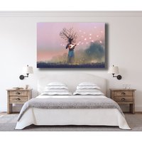 Verträumter Ukulele Banjo Mann Nacht Dunkelrosa | Wandbild Geschenk Neues Zuhause Bild Kunstwerk Innenzimmer Dekor Housewarming Leinwanddruck von Mycanvasesuk