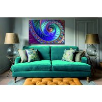 strudel Pfau Bunt Blau Türkis Lila | Wandbild Geschenk Neues Zuhause Bild Kunstwerk Innenzimmer Dekor Housewarming Leinwanddruck von Mycanvasesuk