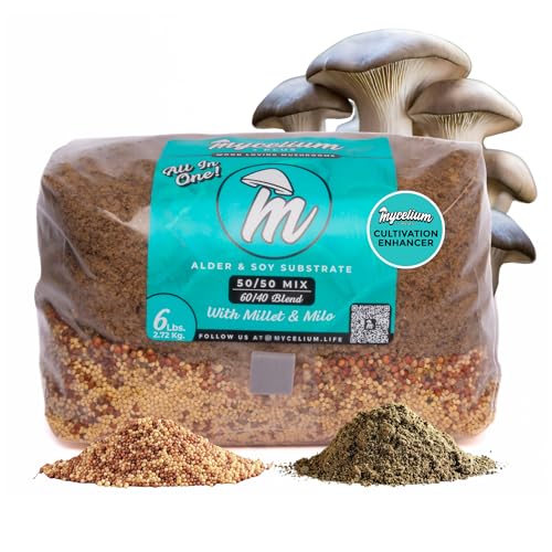 Mycelium Plus Pilzzucht-Set I Erle & Sojaschale Substrat mit Hirse & Milo Getreide I ergiebige proprietäre Mischung I All-in-One Bio Steril Grow Bag für Starter & Pro Home Growers, 2,7 kg von Mycelium