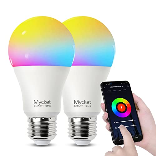 Mycket E27 WiFi Smart Bulb 9W LED Color Dimmable Light Equivalent Bulbs RGBW Millions Colors Remote Control and Voice Control Timer Function Compatible with Alexa/Echo/Google Home [Energy Class A+] von Mycket