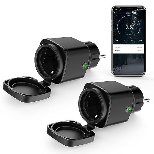 Mycket Outdoor Socket WLAN Smart Steckdosen 2.4GHz WiFi Stecker misst Stromverbrauch Gartensteckdose Außensteckdose Smart Plug mit Zeitschaltuhr Sprachsteuerung Kompatibel Alexa（2pcs） von Mycket