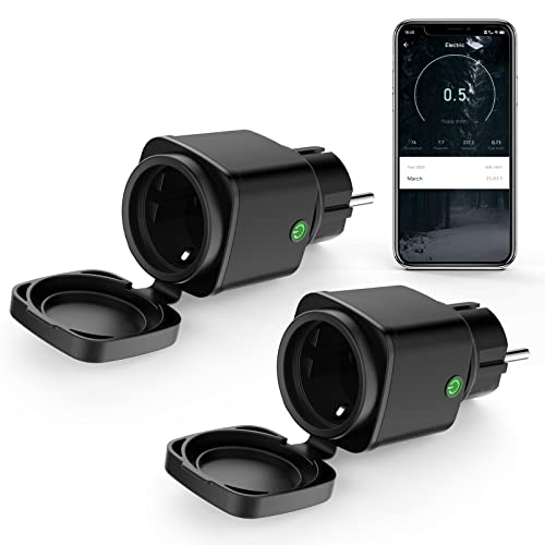 Mycket Outdoor Socket WLAN Smart Steckdosen 2.4GHz WiFi Stecker misst Stromverbrauch Gartensteckdose Außensteckdose Smart Plug mit Zeitschaltuhr Sprachsteuerung Kompatibel Alexa-2 Packs von Mycket