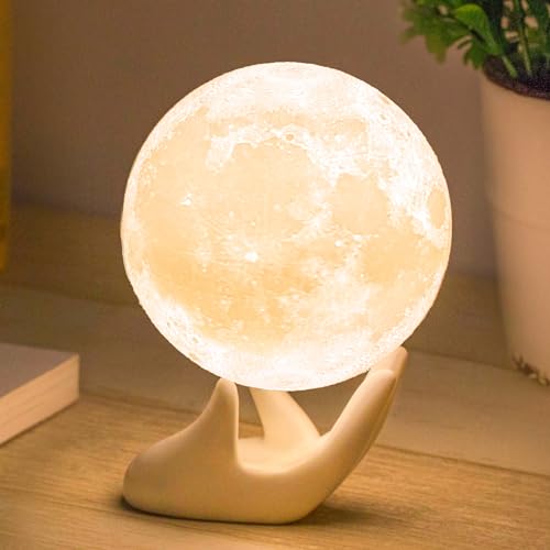 Mydethun ValentinsgeschenkMondlampe 3D Moonlight 9cm mit Keramikfuß Touch Control und USB wiederaufladbar weiß & gelb Geschenke für Frauen Mädchen Mutter Heimdekoration von Mydethun