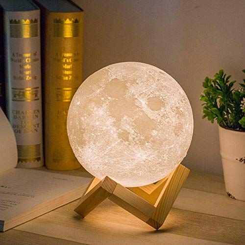 Mydethun Muttertagsgeschenk Mondlampe 3D Moonlight 15cm mit Holzständer Touch Control und USB wiederaufladbar weiß & gelb Geschenke für Frauen Mädchen Mutter Heimdekoration von Mydethun
