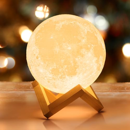 Mydethun Muttertagsgeschenk Mondlampe 3D Moonlight 18cm mit Holzständer Touch Control und USB wiederaufladbar weiß & gelb Geschenke für Frauen Mädchen Mutter Heimdekoration von Mydethun