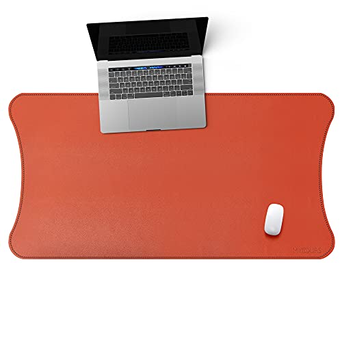 Mydours PU Leder Schreibtisch Pad 115x60cm Desktop Matte für Tastatur und Maus Wasserdichter Schreibtisch Schreibblock für Büro und Zuhause (Orange) von Mydours