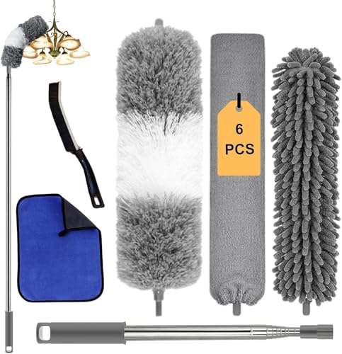 Staubwedel Lang Ausziehbar, 6PCS Robusten Staubwischer mit Teleskopstange Länge von bis zu 254 cm, Teleskop Staubwedel Mikrofaser für Hohe Decken, Lampen oder Spinnweben in Zimmerecken von Mydrea